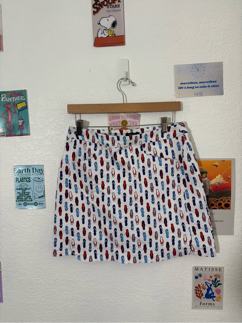 Jessica White A-Line Mini Skirt with Red & Blue Print